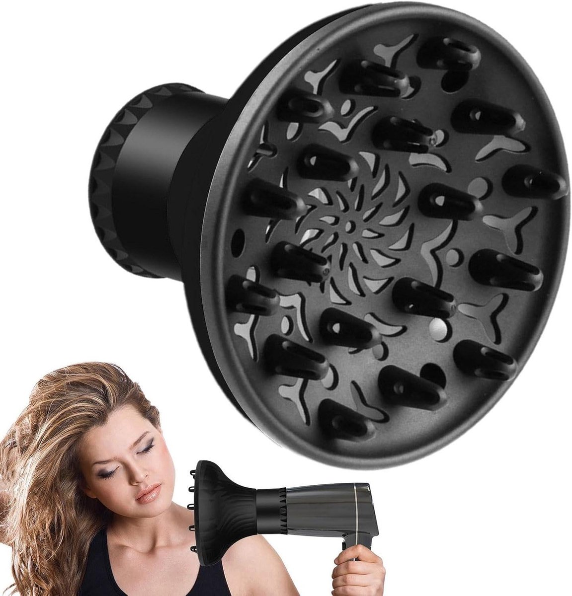 Haardroger Diffuser - Universeel Stylinggereedschap - Haar Drogen - Honingraat Design - 15 cm - Zwart