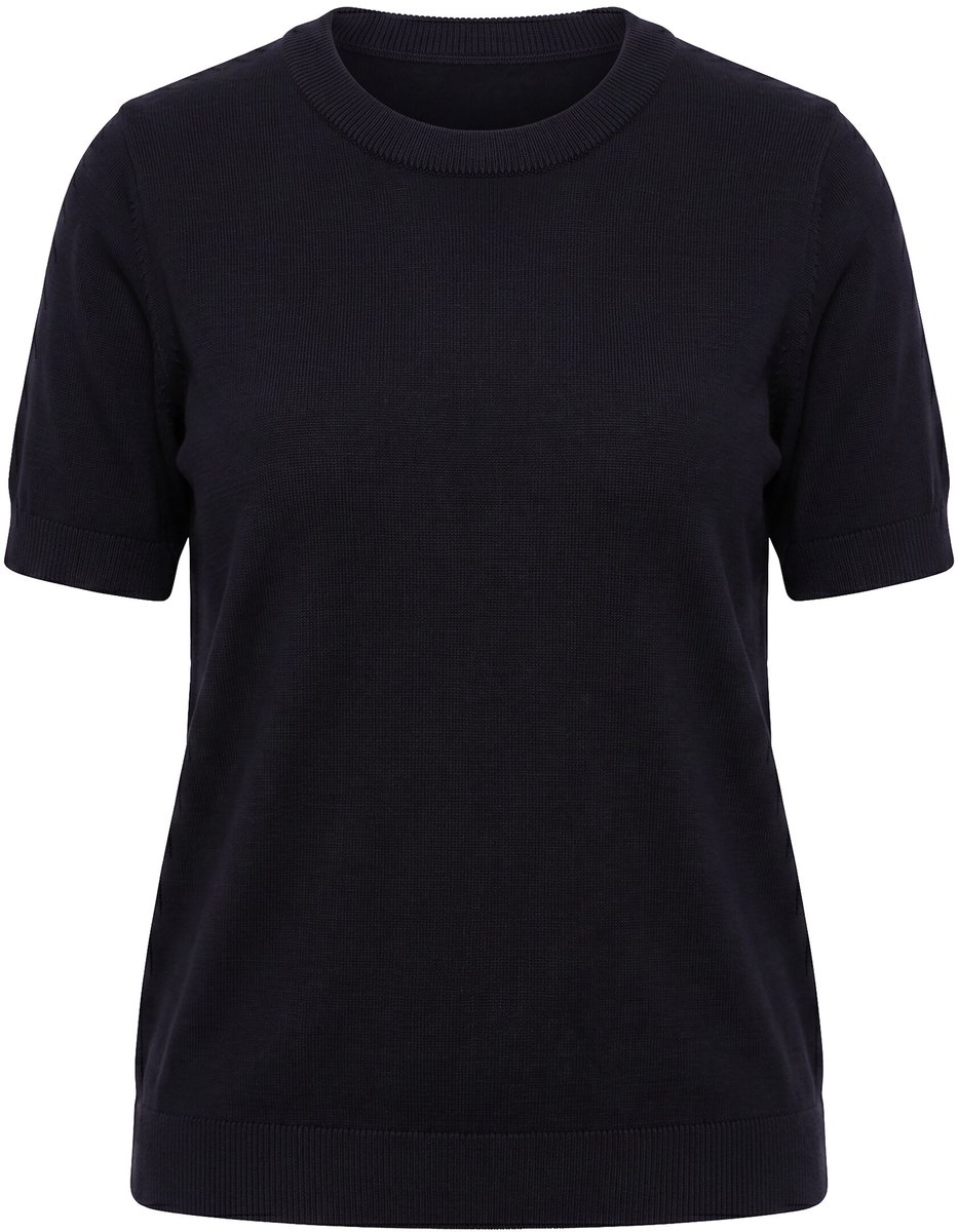 MIAMODA - Dames - Gebreid shirt losse pasvorm korte mouwen - Zwart - Maat 54+