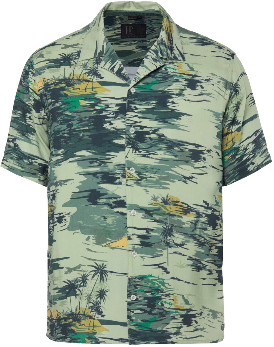 JP 1880 - Heren - Overhemd korte mouwen print all-over Cubaanse kraag Cuba-Fit - Lichtmunt - Maat 8XL