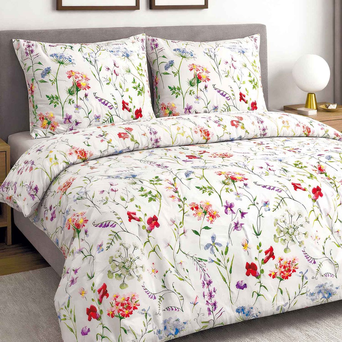 Luxe Katoenen Dekbedovertrekset Cottonlove – 180x200 cm – Kleurrijke Lentebloemen – 100% Katoen – Darymex