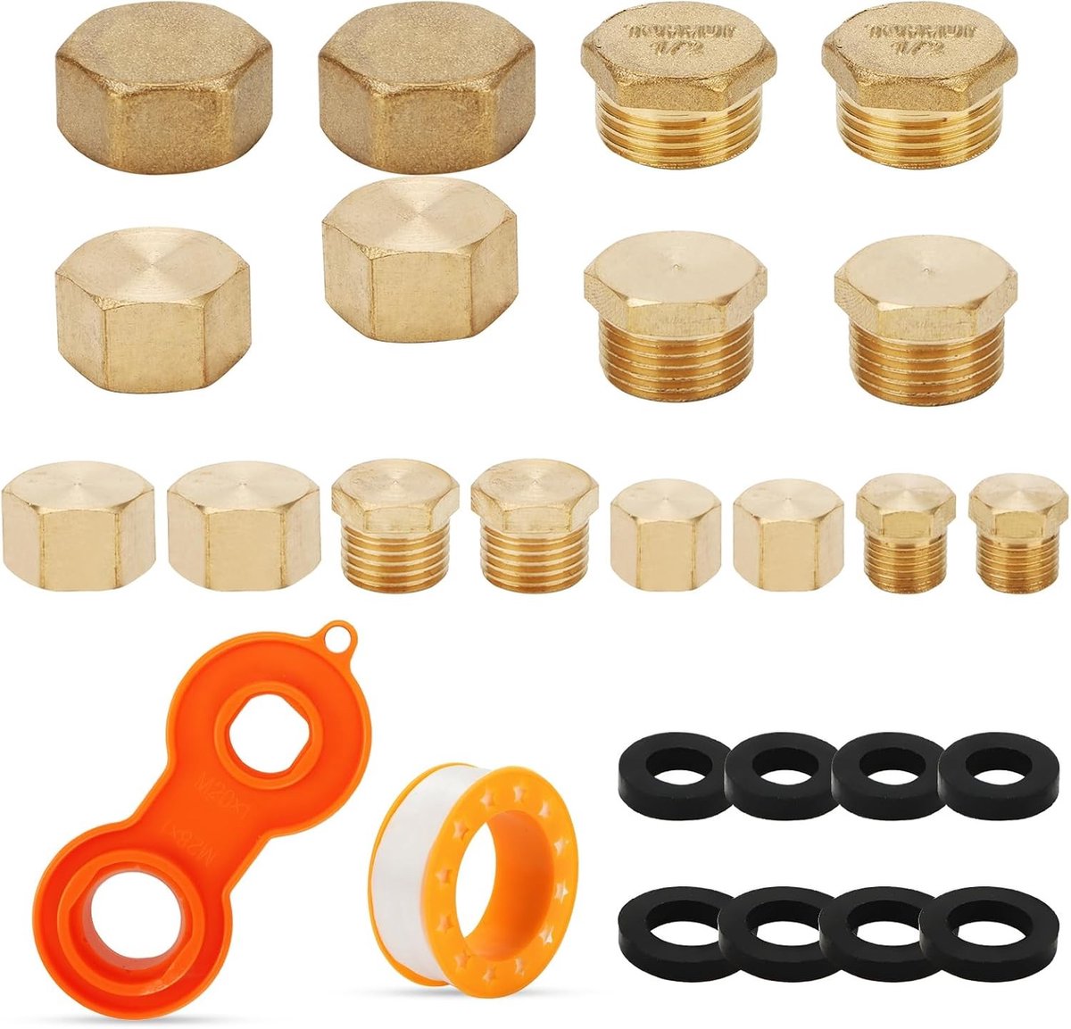 16-delige set waterpijp afdichtkap met rubberen seal voor 1/8, 1/4, 1/2 en 3/8 inch aansluitingen