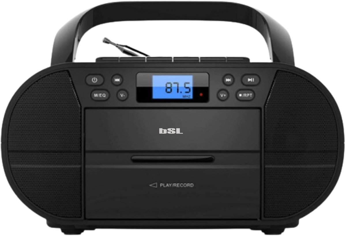SnelShoppen - Draagbare Boombox JL2021A met CD Speler en Cassette, Bluetooth, FM Radio, USB, MP3, LCD Display en AUX voor Feest, Camping en Thuis