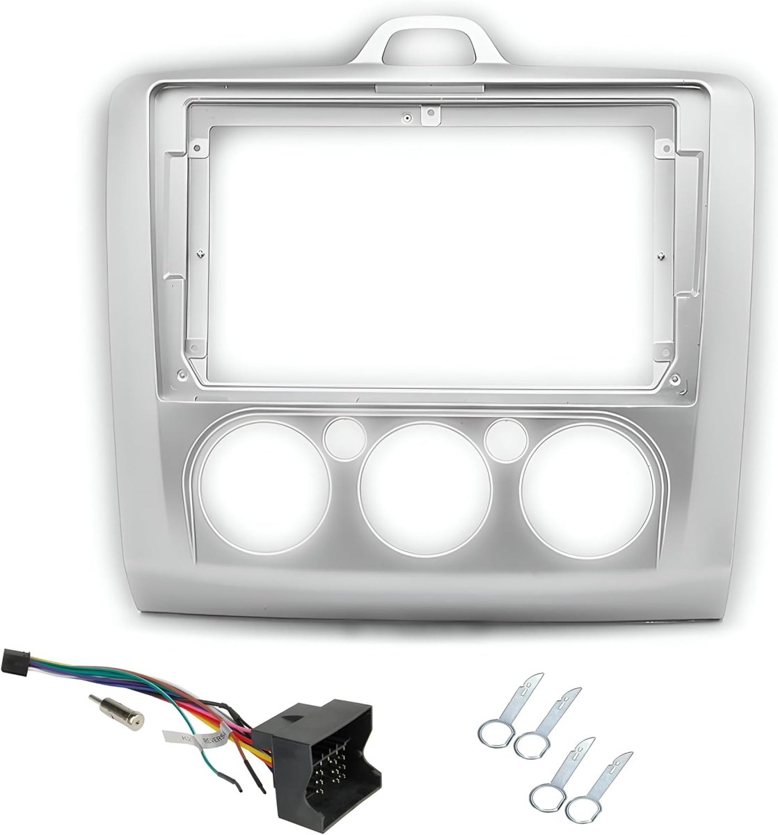 SnelShoppen - 9 inch in dashboard autoradio adapter montagekit voor Ford Focus 2005-2011 - grijs - inclusief ISO kabel, antenne adapter en verwijderto