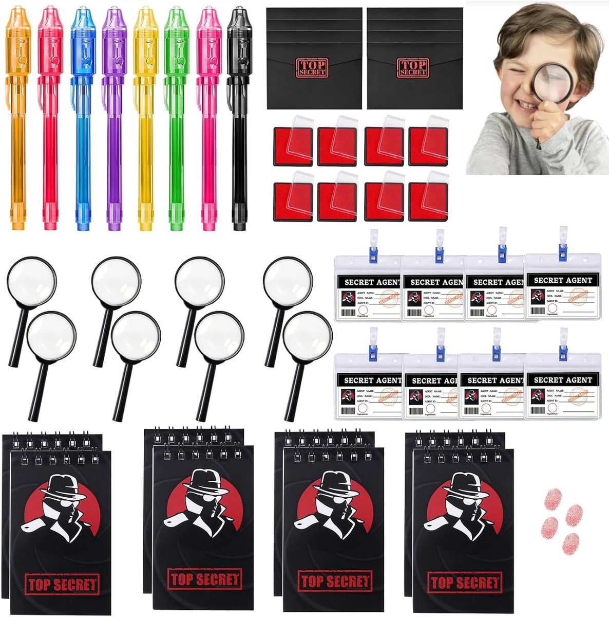 Detective speelgoedset - met UV-pen en notitieboek - vergrootglas en vingerafdrukstempel - ideaal voor rollenspel - SnelShoppen