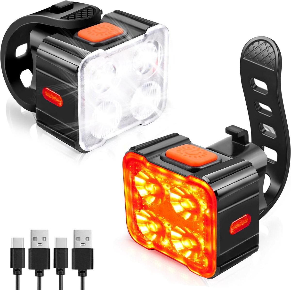 SnelShoppen - Oplaadbare Fietsverlichting Set voor Voor en Achter, 17 Verlichtingsstanden, IP65 Waterproof, Ideaal voor Nachtfietsen, Kamperen, Rugzak