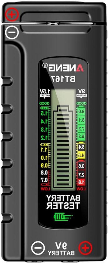 Batterijtester Digitaal - Accutester Niveau-indicator - Batterijen Controleren - Breed Compatibel - 95 x 39 x 18 cm - Zwart