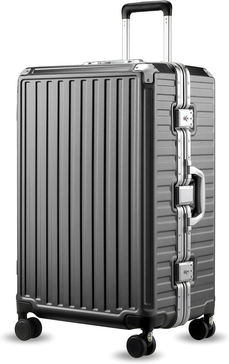 SnelShoppen - Trolley Koffer zonder Ritssluiting, Harde Schelp Aluminium Frame, Reiskoffer met Wielen, Zwart, 73.5x47.5x34cm, 86.4L