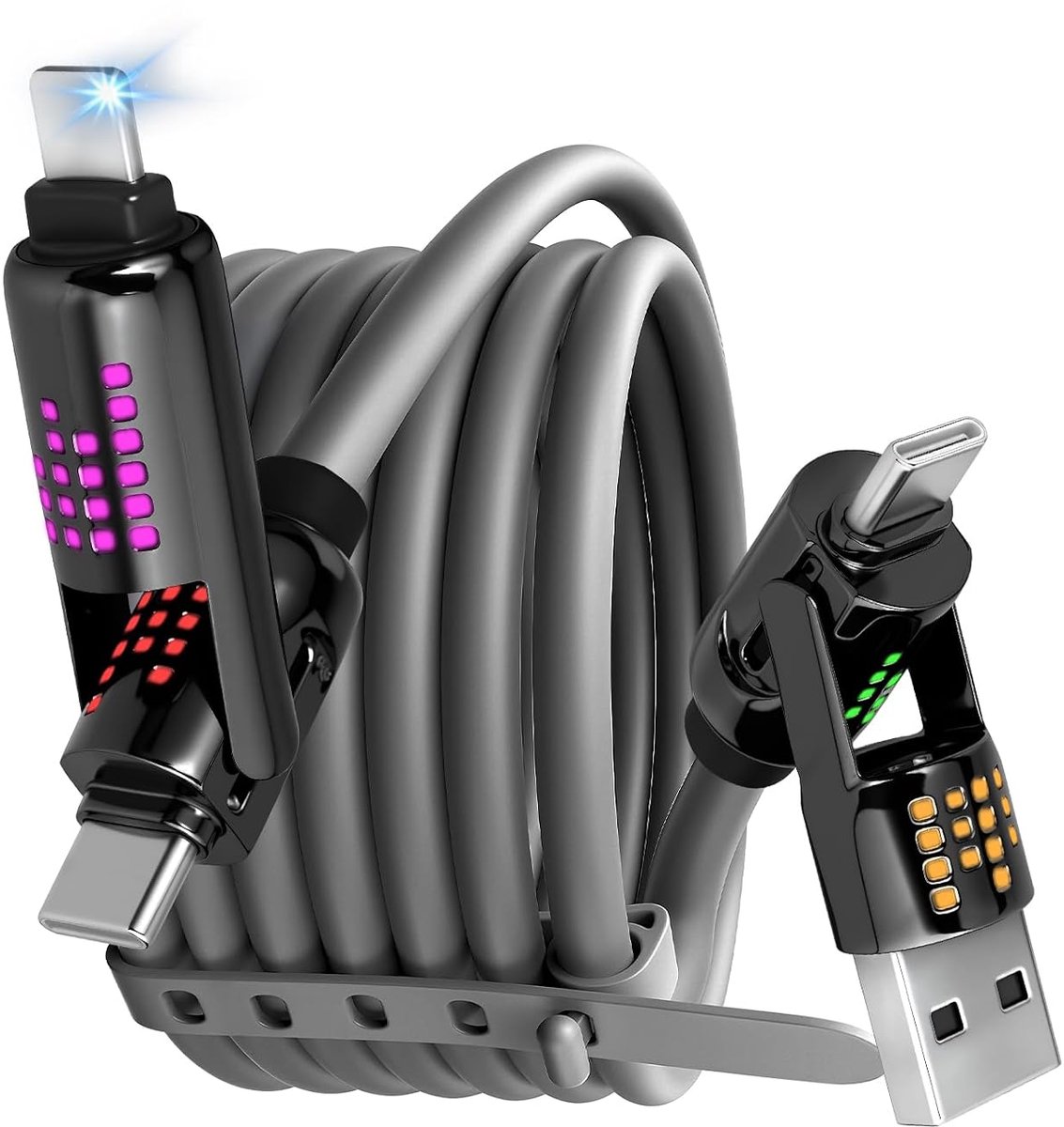 SnelShoppen - 1.2M 240W 4-in-1 USB C Oplaadkabel, Snelle Oplader en Gegevenskabel TypeC/A naar C/L Multi Oplaadkabel met Lightning voor Telefoons/Lapt
