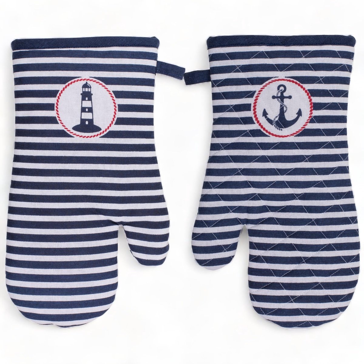 Omgoods- Pannenlappen Hittebestendig - Ovenhandschoenen 2 Stuks - Wasbaar - Katoen/Polyester Mix - 18 x 32 cm - Gestreept Maritiem - Ovenwanten