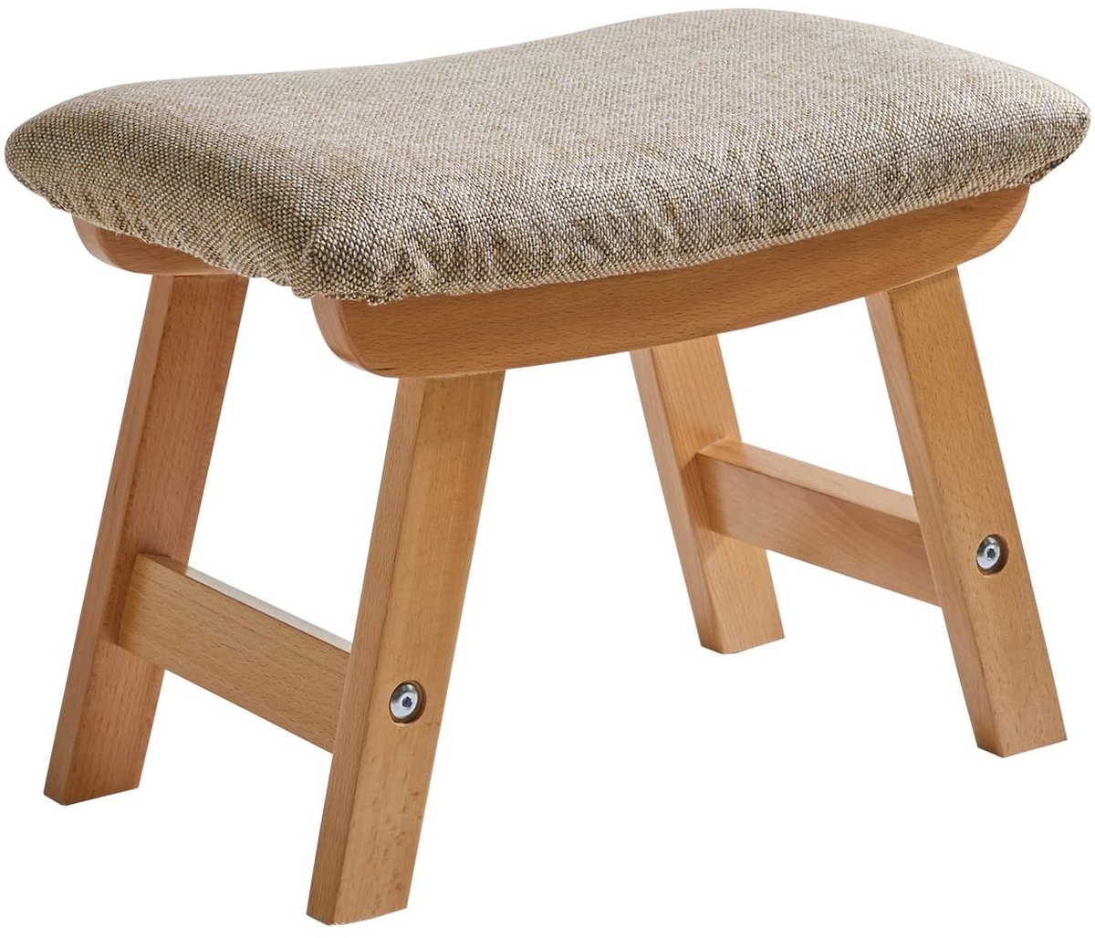 Omgoods- Voetenbank Massief Hout - Poef - Gevoerde Kruk - Afneembare Hoes - 4 Beukenpoten - Comfortabele Zitplek