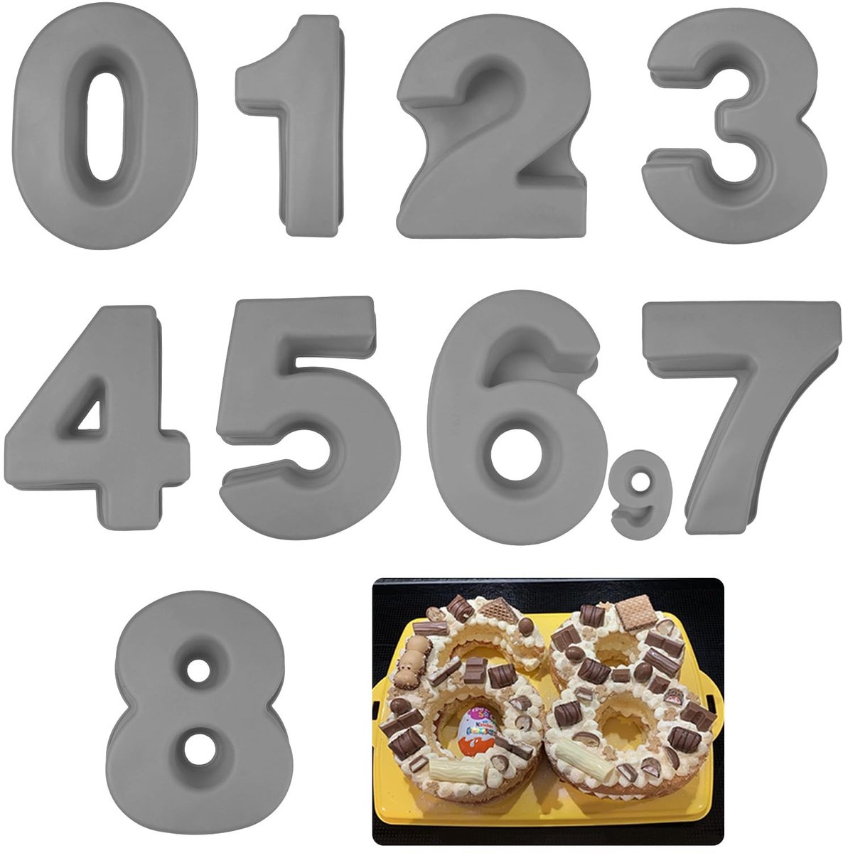 Omgoods- Cakevormpjes Set van 9 Stuks - 3D Nummer Cakevormen - Silica - Geschikt voor Verjaardagen - Bruiloft Feesten - Afmetingen 25,5 cm - Taartvorm
