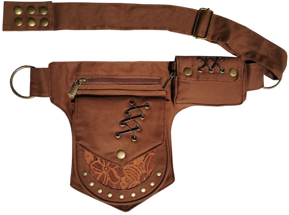 Omgoods - Dames Leg Bag van Canvas met Kant, Bruin