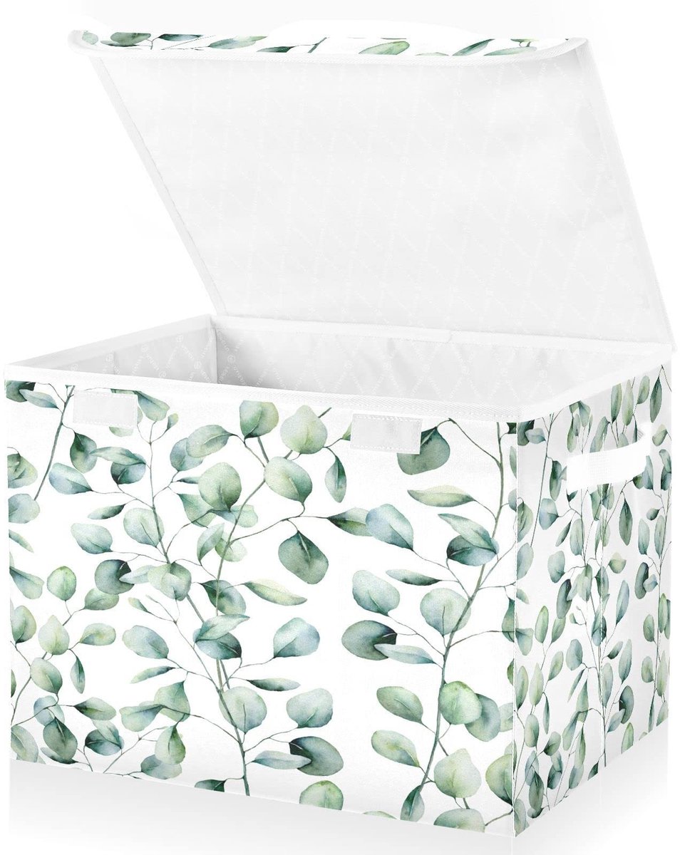 Omgoods - Opbergdozen met Deksel - Watercolor Groene Bladeren voor Kleding en Speelgoed