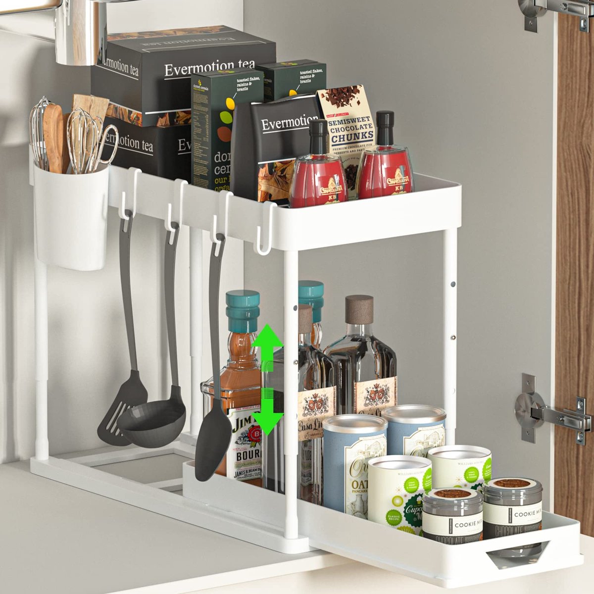 Omgoods - Onderkast Organizer met 2 Niveaus en 4 Haakjes, Wit