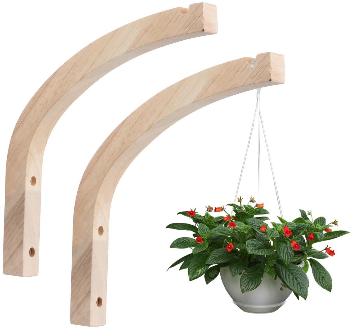 Omgoods - Houten Plantenhaken voor Muur – Inclusief Hangmand