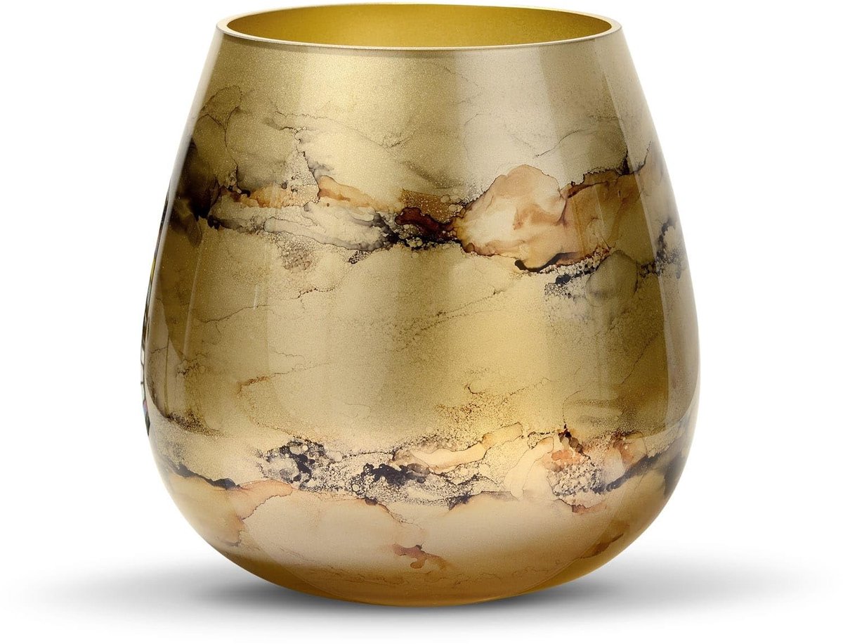 Omgoods - Elegante Glazen Vaas met Marmerlook - 21 cm Hoog - Goud