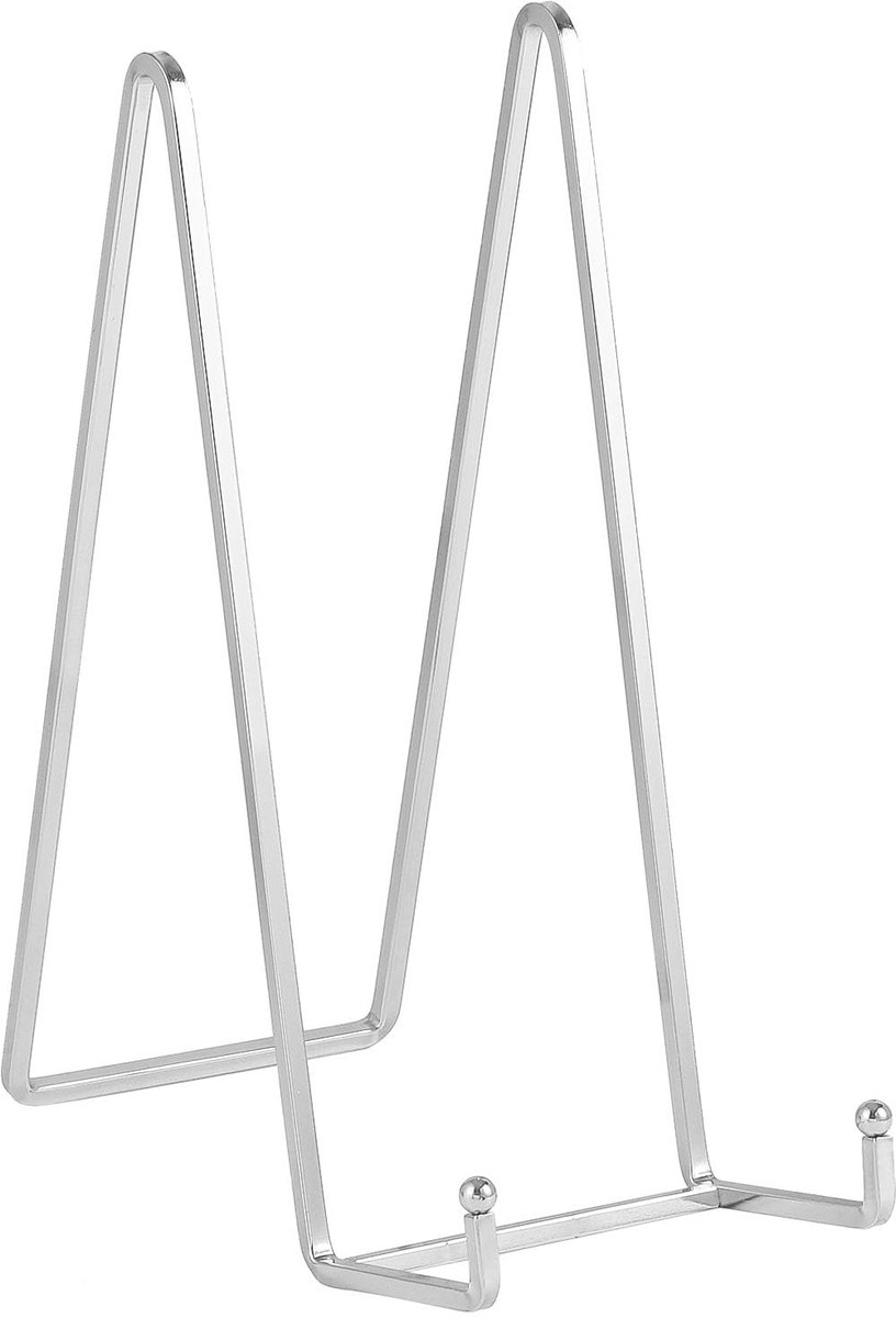 Omgoods- Bordenstandaard Groot - Set van 2 Metalen Houder - Voor Decoratieve Borden/Kookboeken - 25,6 cm Hoog - Zilverkleurig - Stevige Steun tot 20 Pond - Bordhouder
