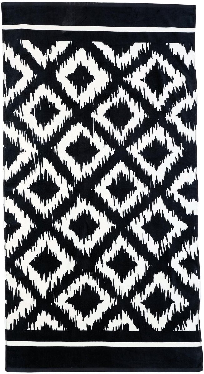 Omgoods - Trendy Velours Strandlaken 100% Katoen 90x170cm Zwart/Wit Print