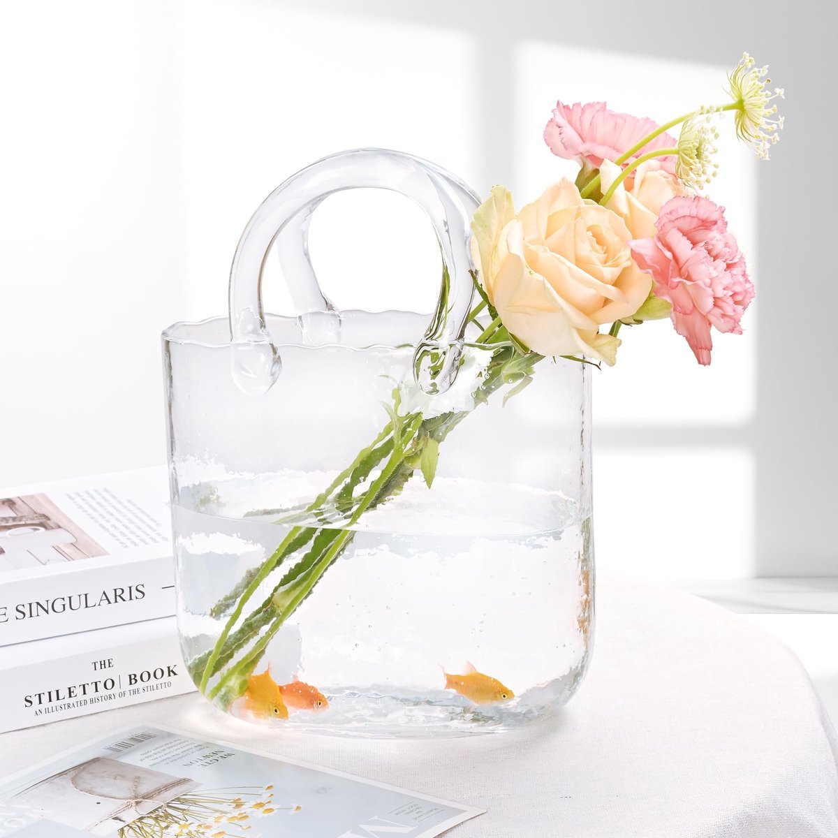 Omgoods - Glazen Handtas Vaasje voor Bloemen met Moderne Decoratie