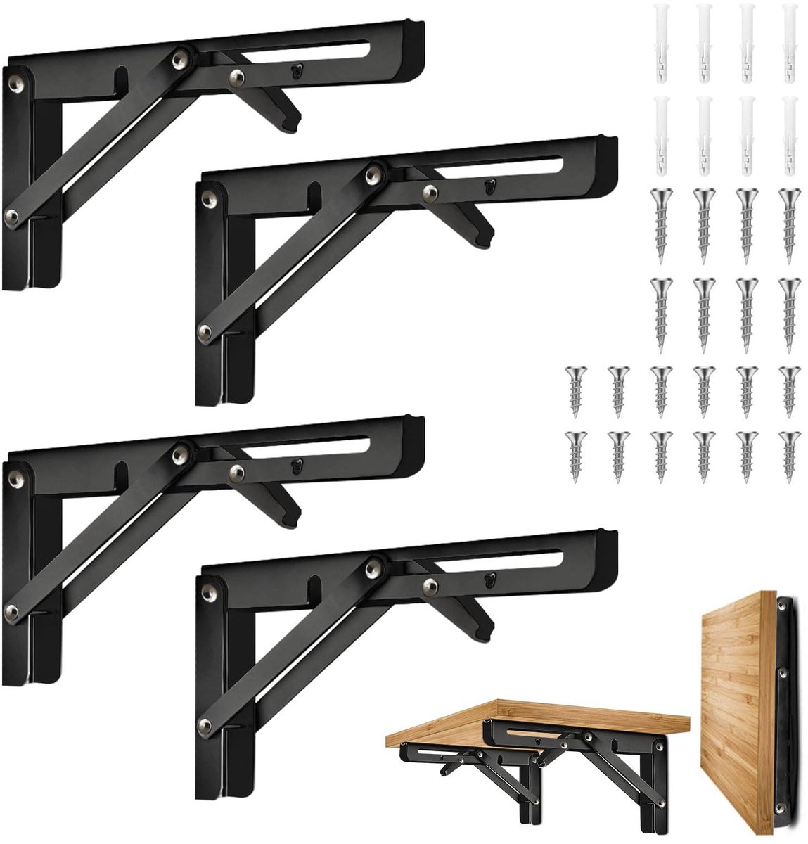 Omgoods - Set van 4 RVS Vouwbare Wandplankdragers voor Zware Belastingen