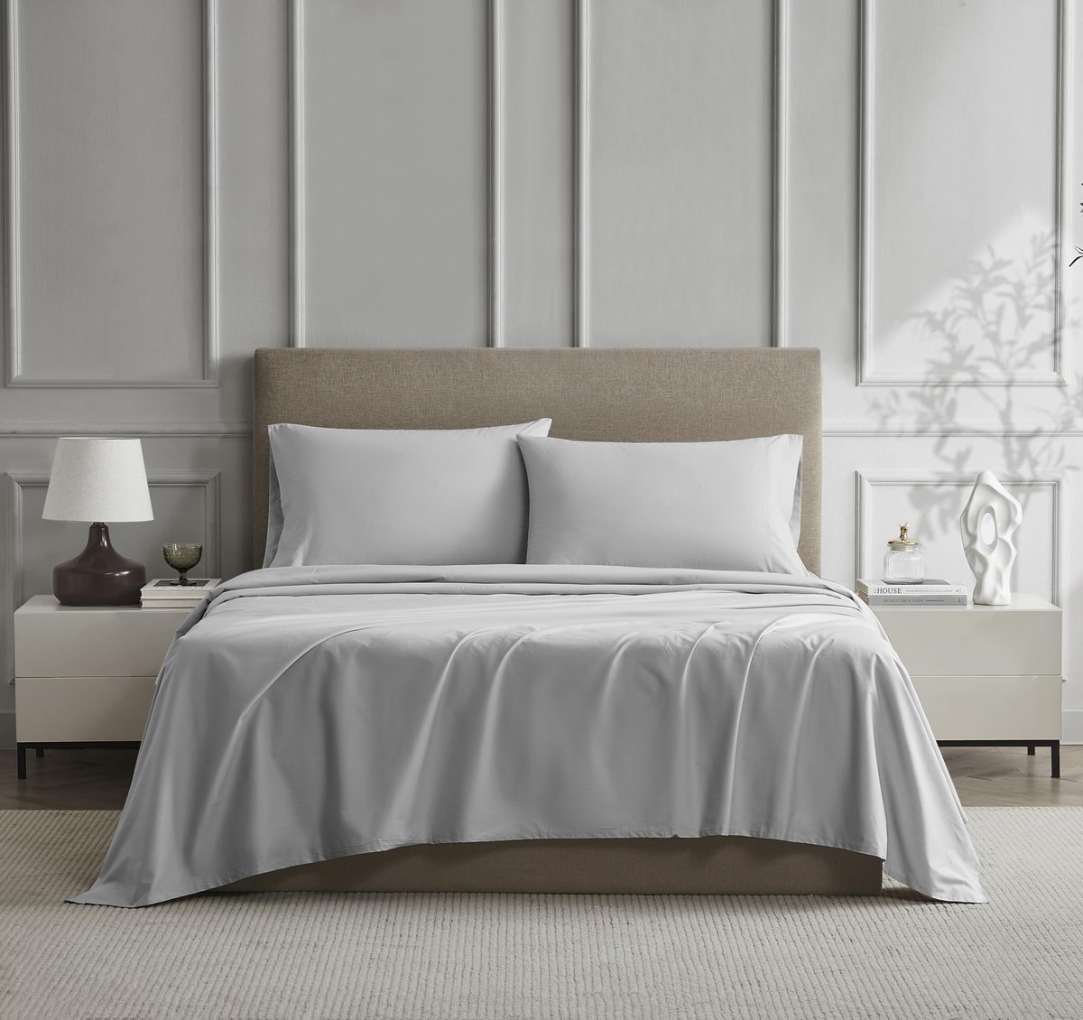 Omgoods - Percale Katoenen Laken Set 4-Piece Light Grey Full