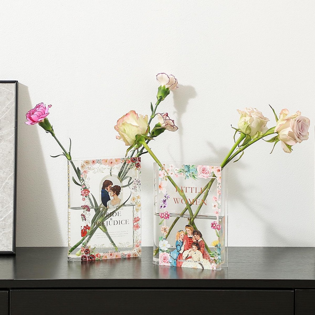 Omgoods - Set van 2 Transparante Boekvorm Vazen voor Bloemen