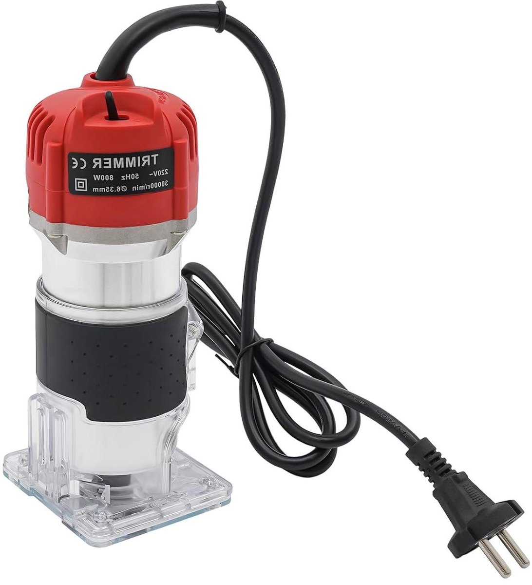 Houtbewerkingsstrimmer - Elektrische frees - Houtbewerking precisie - Antislip siliconen handgreep - 800 W - Zilver rood
