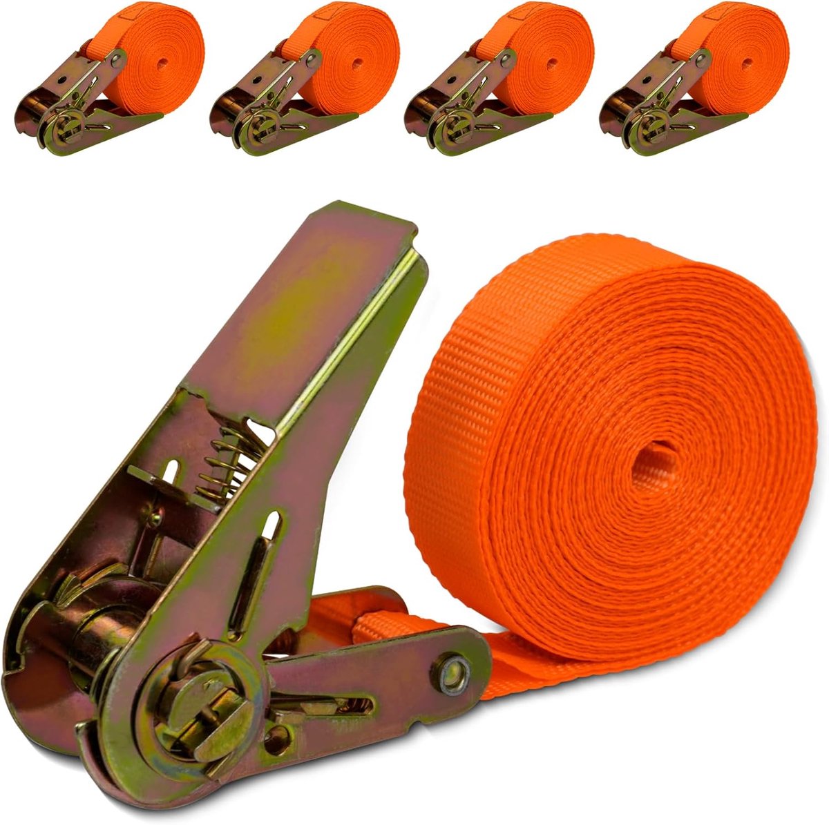 4-delige set spanbanden van 1000kg met een lengte van 4 meter - Veilig transport - Sterke ratchet riemen.