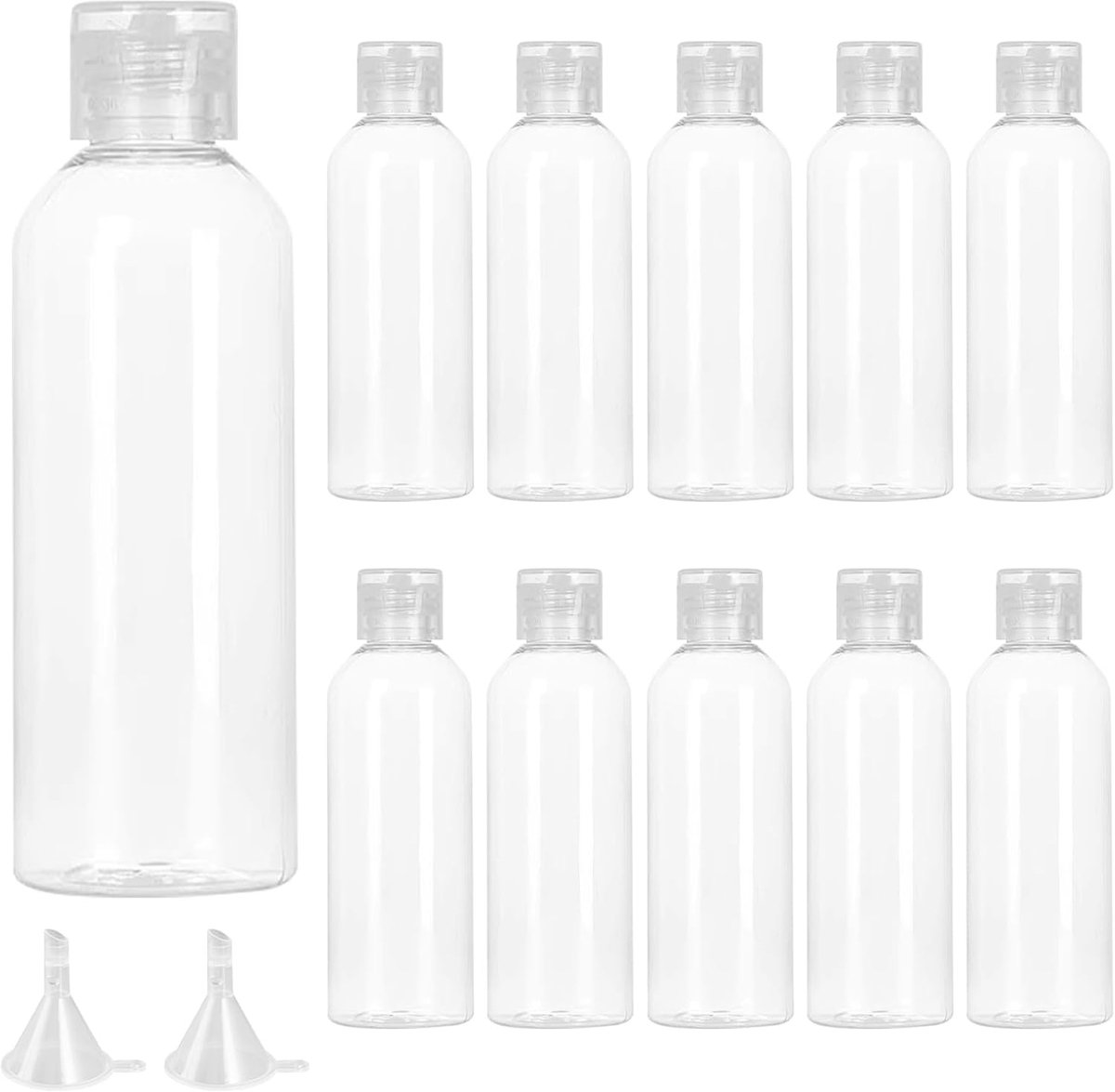 SnelShoppen - 10 Stuks 100ml Reislakken Set met Trechter, Leeg Plastic Flessen voor Cosmetica, Lekvrije Navulbare Verpakkingen Shampoo, Conditioner, L