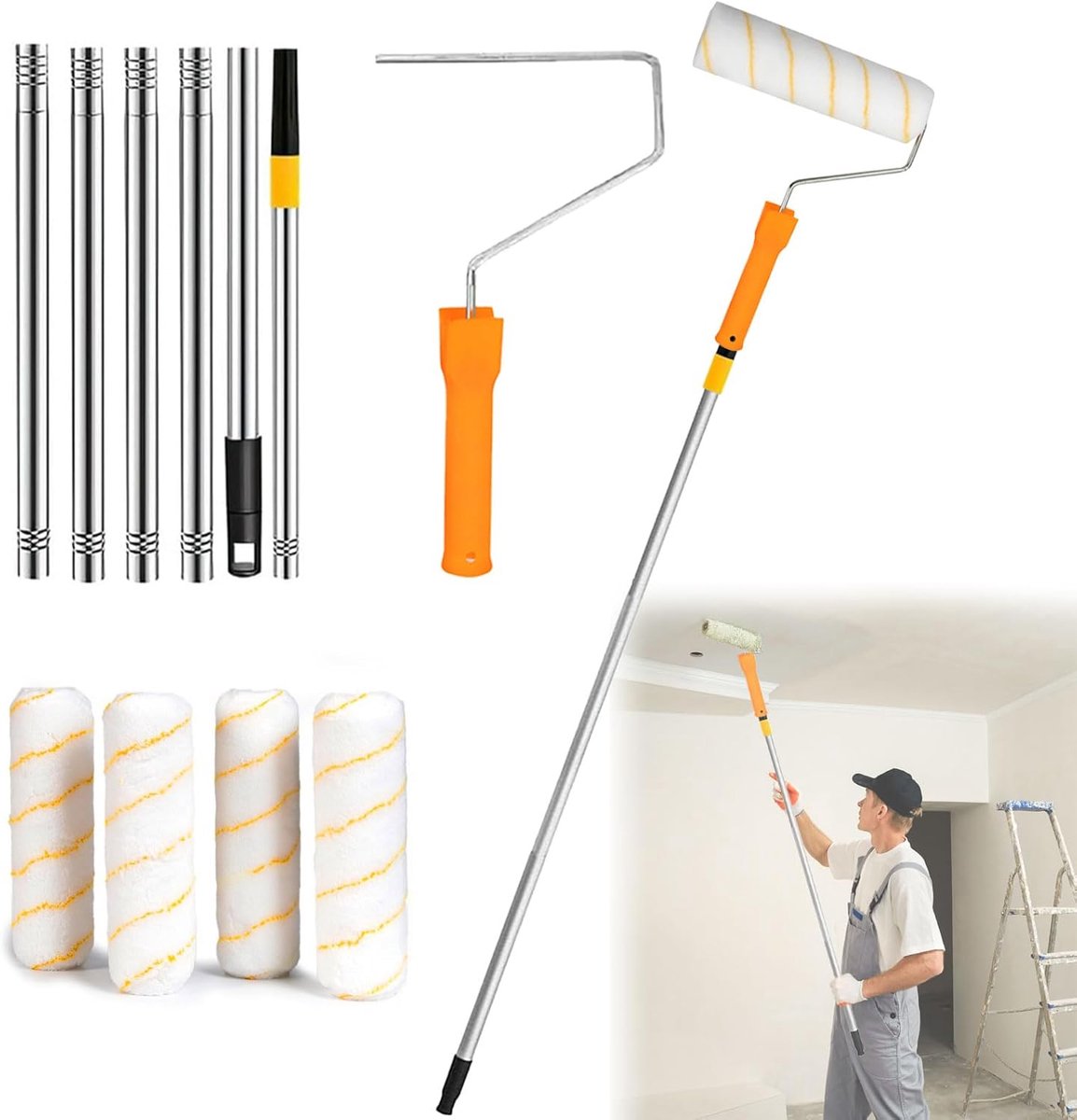 SnelShoppen - Telescopische Handvat Verfrol Set 30-180cm - Professionele Verfroller voor Muurverf - Aluminium Uitbreidingsstangen - Langdurig en Eenvo