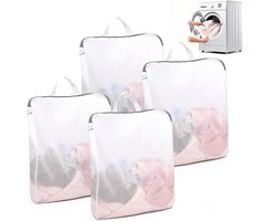 SnelShoppen - 4 Stuks Waszakken met Handvatten 50x60cm, Netwaszak voor Ondergoed, BH's, Sokken en Tights - Reiswaszakken voor Thuis en Op Reis