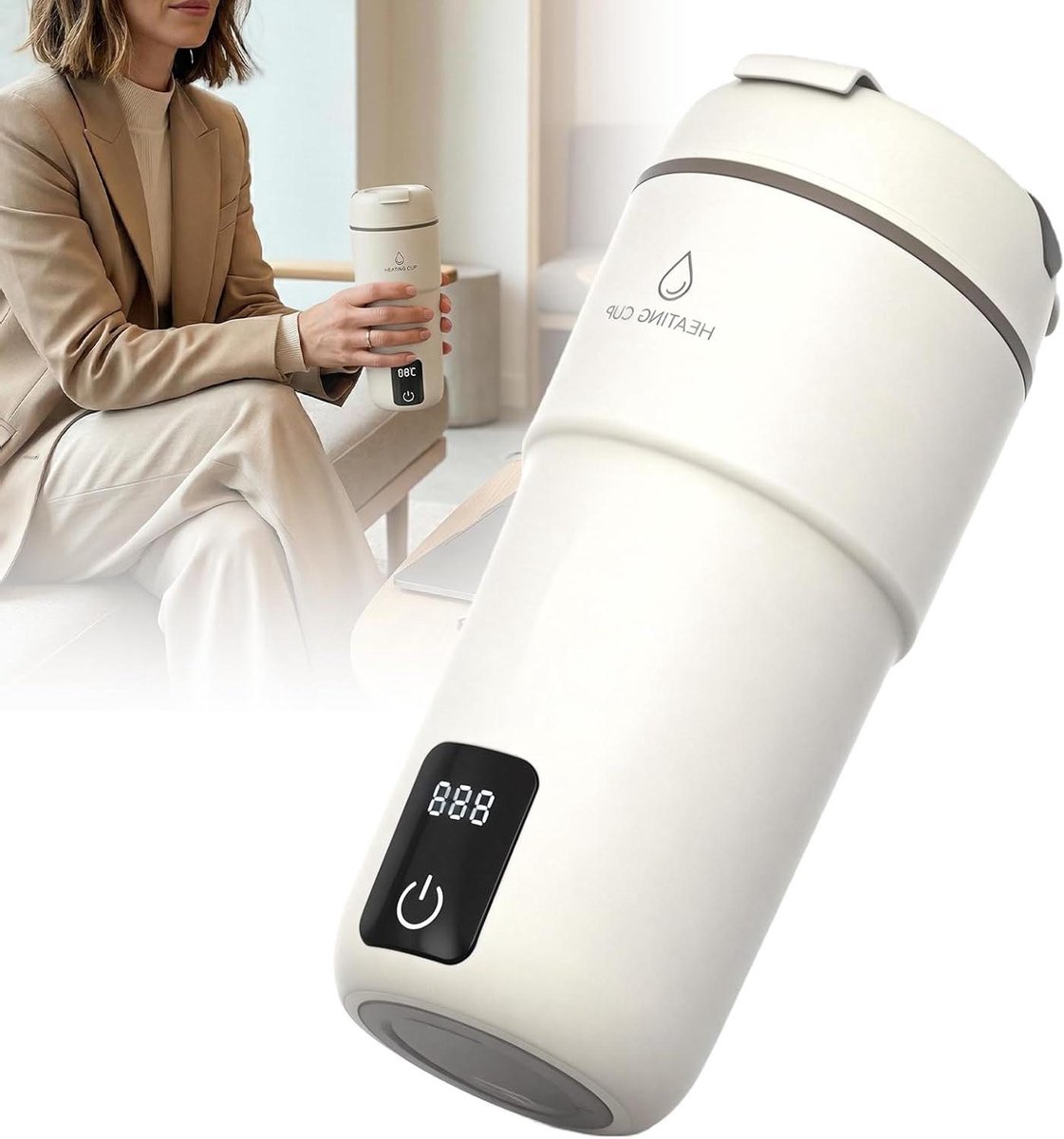 Draagbare Waterkoker - Mini Waterkoker Reis Waterkoker - Warme Dranken Maken - Vier Temperatuurstanden - 350 ml - Wit