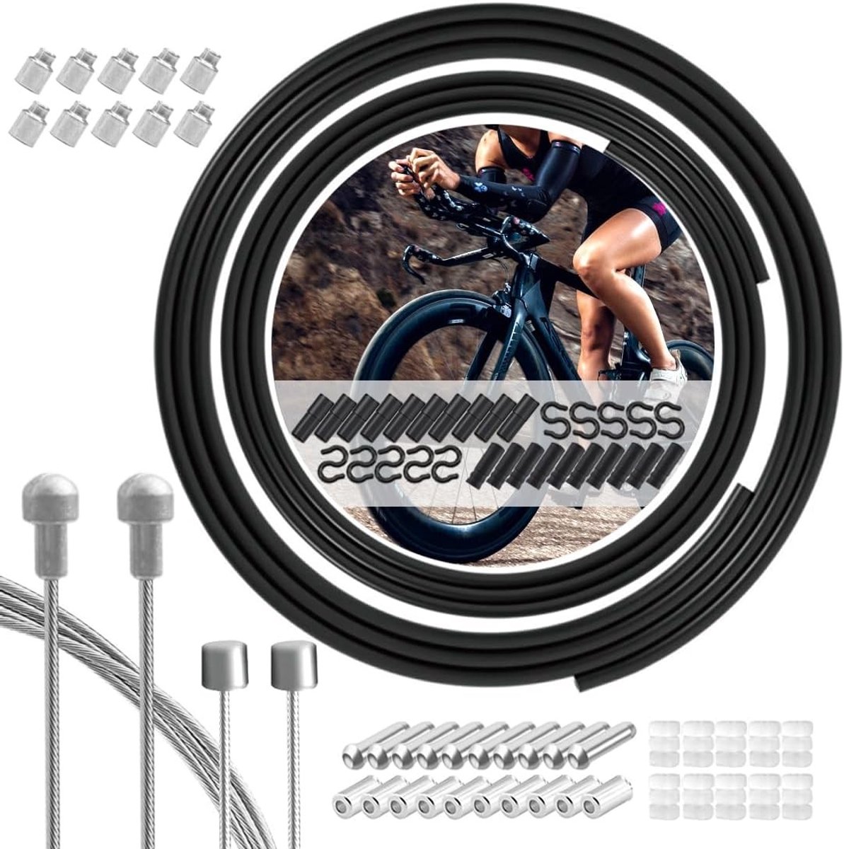 Complete Fietskabel Reparatieset voor Rem- en Versnellingskabels met Kabelhuls, Doppen en O-Ringen voor Stads- en Racefietsen