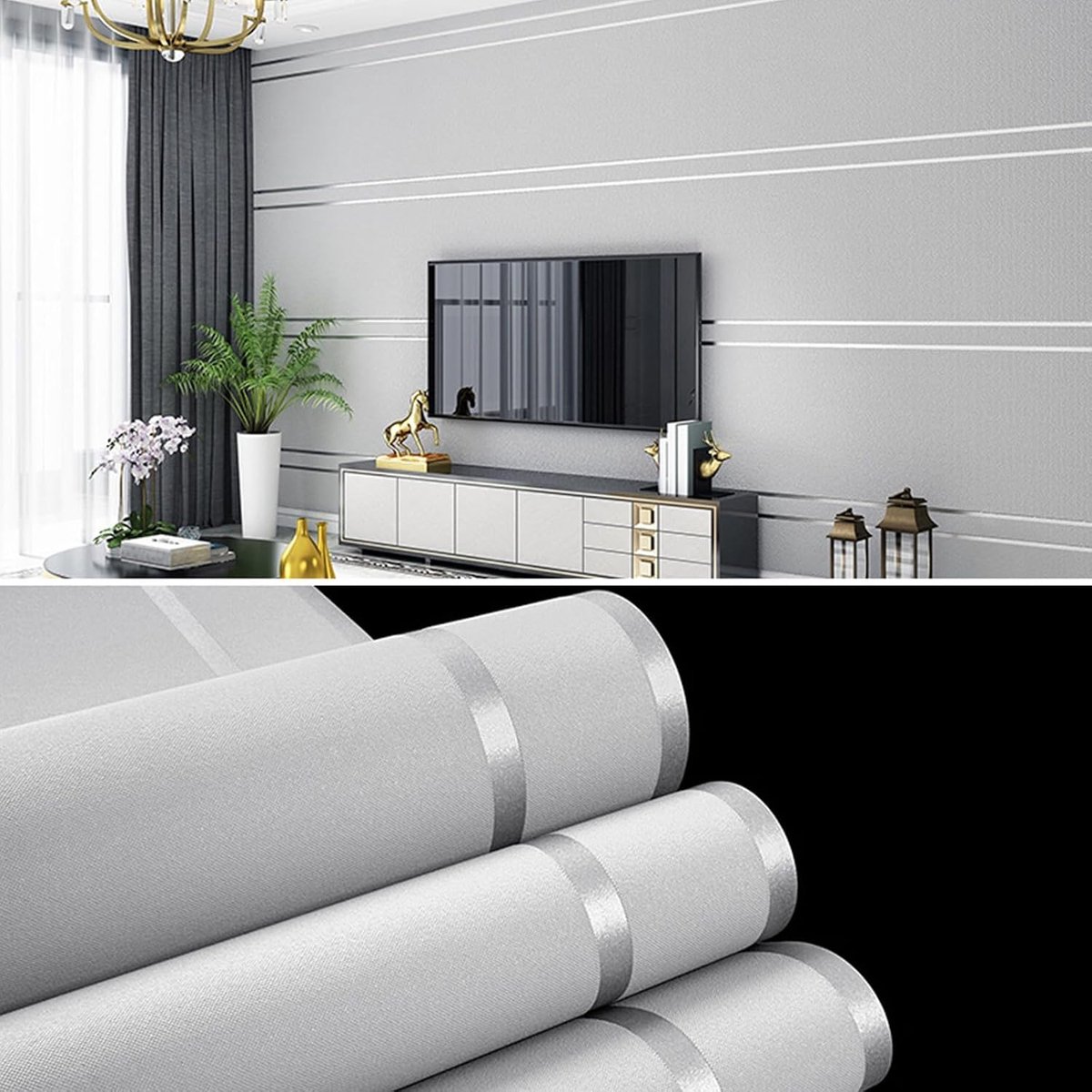 SnelShoppen - Europese 3D Effect Non-Woven Behang, 9.5 m x 0.53 m, Waterdicht Behang voor Woonkamer, TV Achtergrond en Slaapkamer (Zilver)
