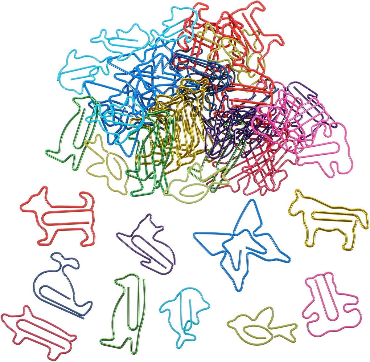 SnelShoppen - 50 Kleurrijke Dieren Paperclips, Schattige Cartoon Vormpjes Bookmark Kantoor School Gereedschap, Perfect voor Organisatie en Creativitei