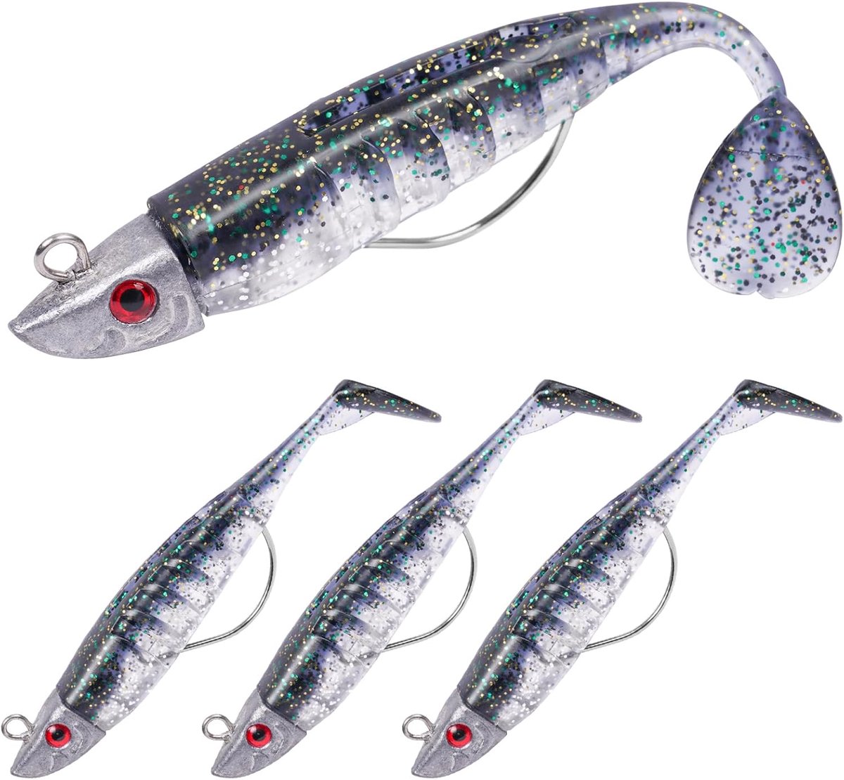 SnelShoppen - 10 Stuks Rubber Vissersaas - Zachte Vissersaas met Loodkop Haken - Perfect voor Zeebaars, Snoek, Forel - Visspullen voor Zoet- en Zoutwa