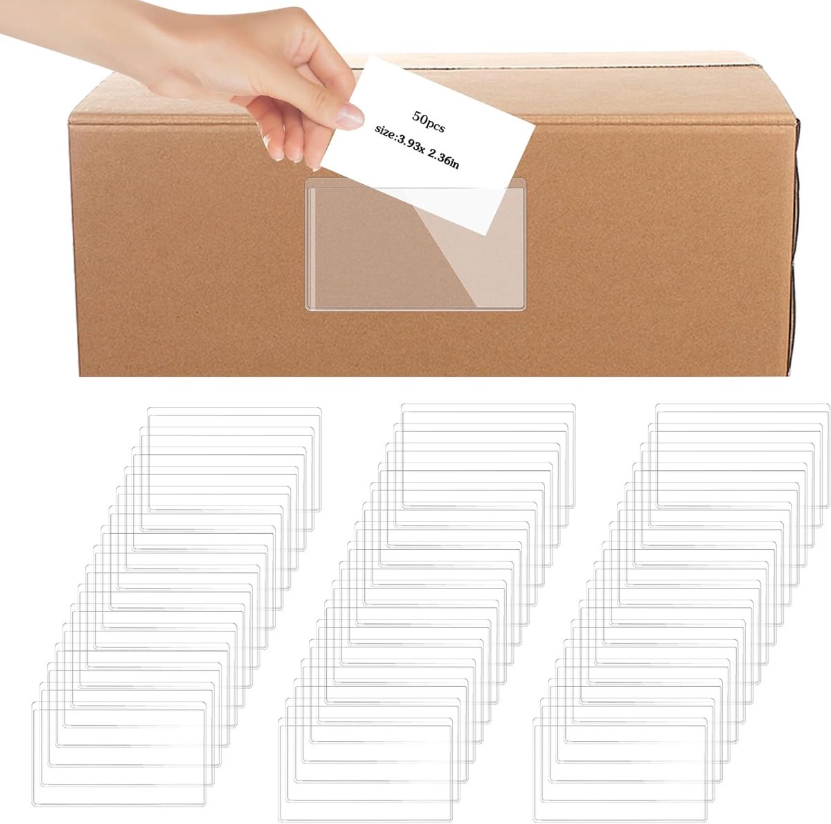 SnelShoppen - Pack van 50 Zelfklevende Labelhouders, 10 x 6 cm, Transparante Plastic Kaart Houder voor Bedrijfskaarten, Stickers, Opslagdozen, Bibliot