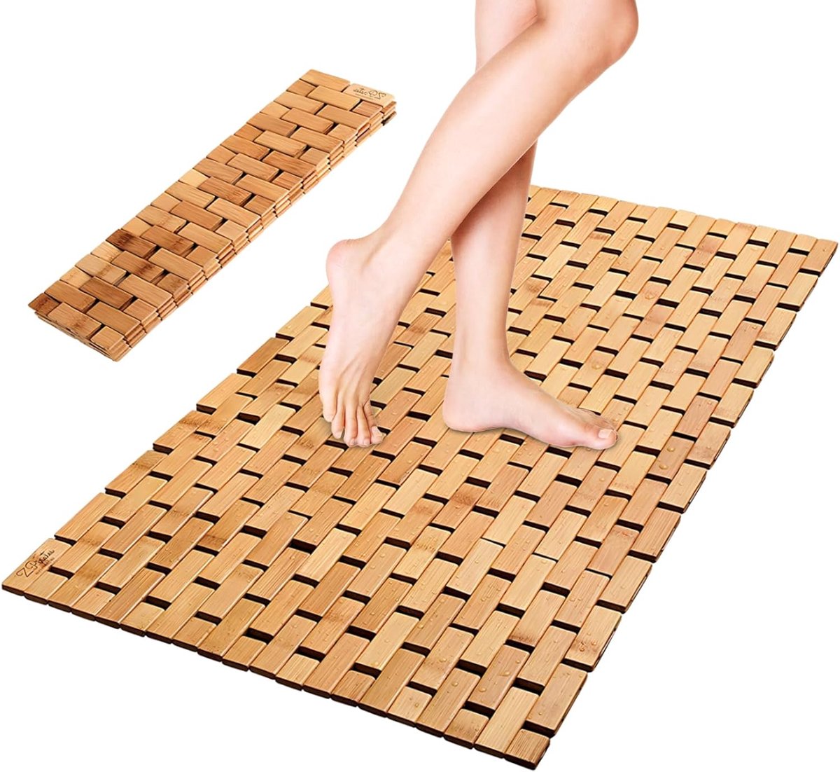 SnelShoppen - Bamboo Badmat 40 x 60 cm - Vochtbestendig, Antislip Houten Douchematt voor Badkuip, Douche, Deur - Natuurlijke en Elegante Look