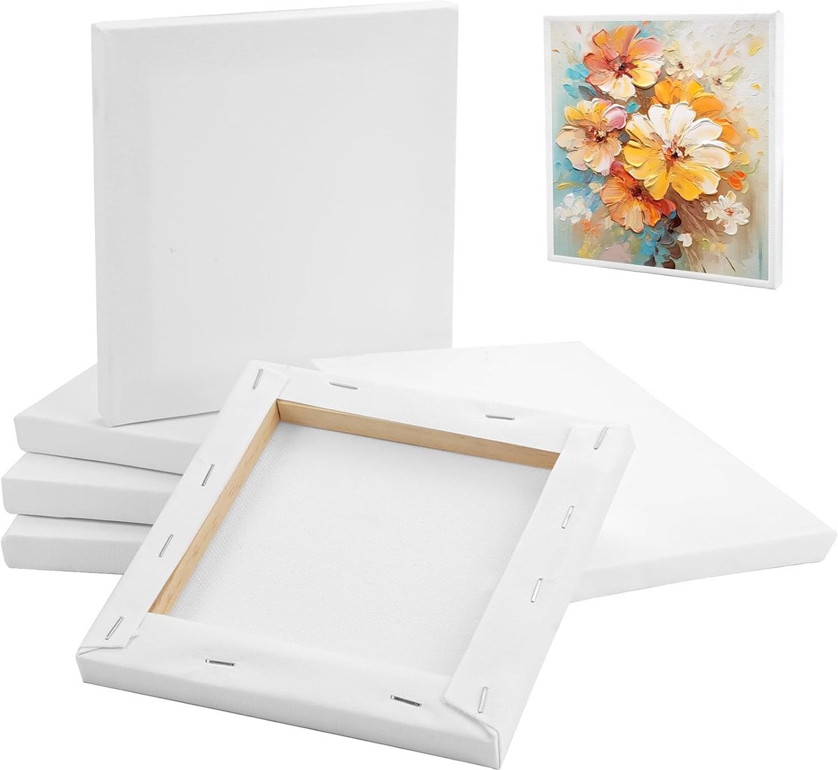 SnelShoppen - 6 Witte Katoenen Mini Schilderlijsten 15x15Cm Voor Acryl En Olieverf | Ideaal Basismateriaal Voor Beginnende Kunstenaars, Hobby En Thuis