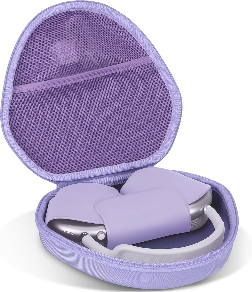 SnelShoppen - Hard Case Geschikt voor Draadloze Over-Ear Hoofdtelefoons, Beschermhoes voor Apple AirPods Max, Paarse Opbergtas met Mesh Vak voor Acces