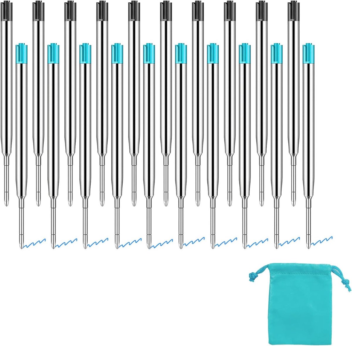 SnelShoppen - Pack van 20 Navullingen, Blauwe Navullingen, Viltstift Navulset, Balpen Navulling, Verwisselbare 100mm Metaal Navulling, Compatibel met