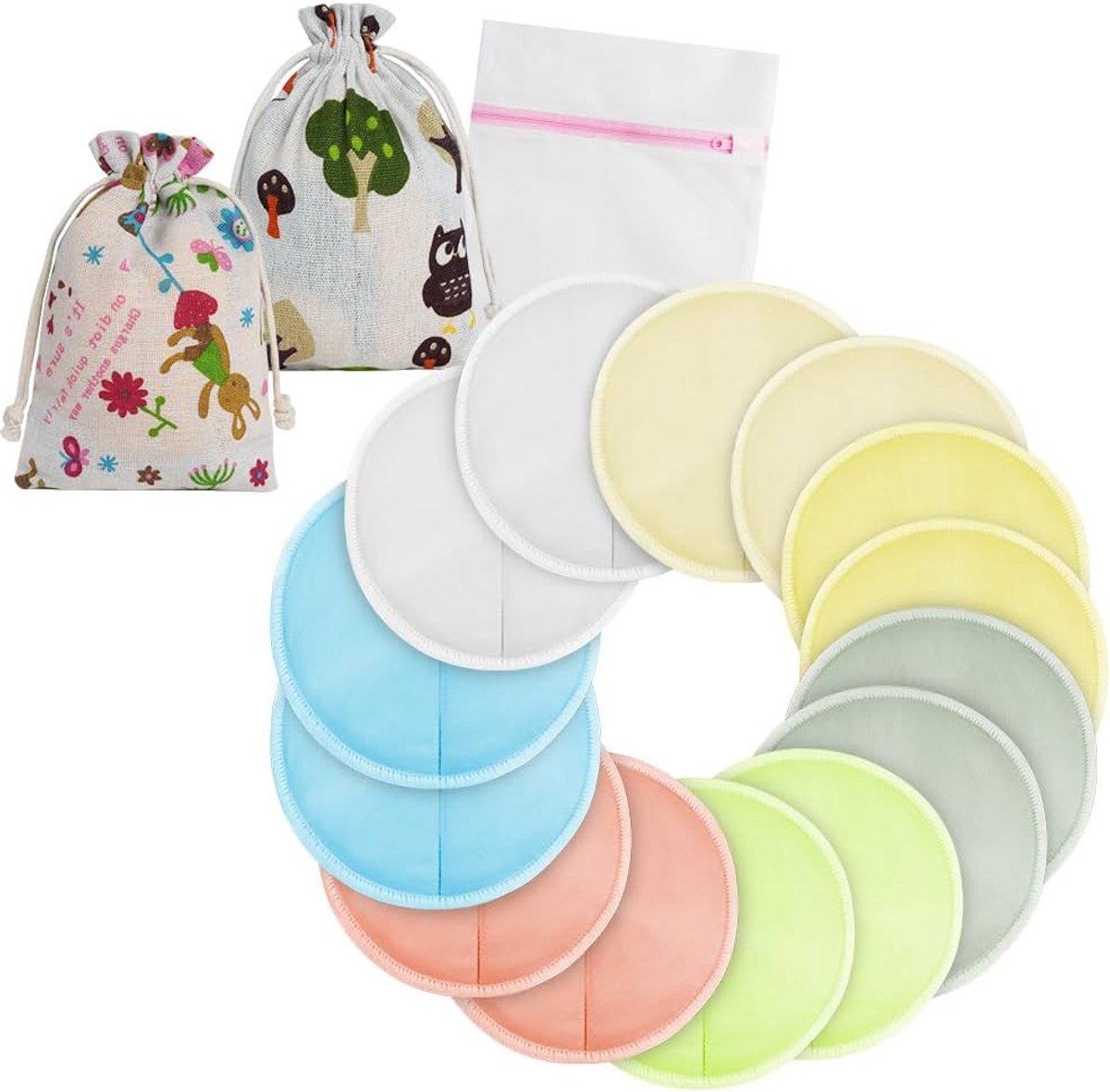 SnelShoppen - 14x Wasbare Borstvoeding Kussens, Organische Bamboe Borstcompressen, Herbruikbare en Absorberende Borstpads voor Moeders, Veilig en Comf