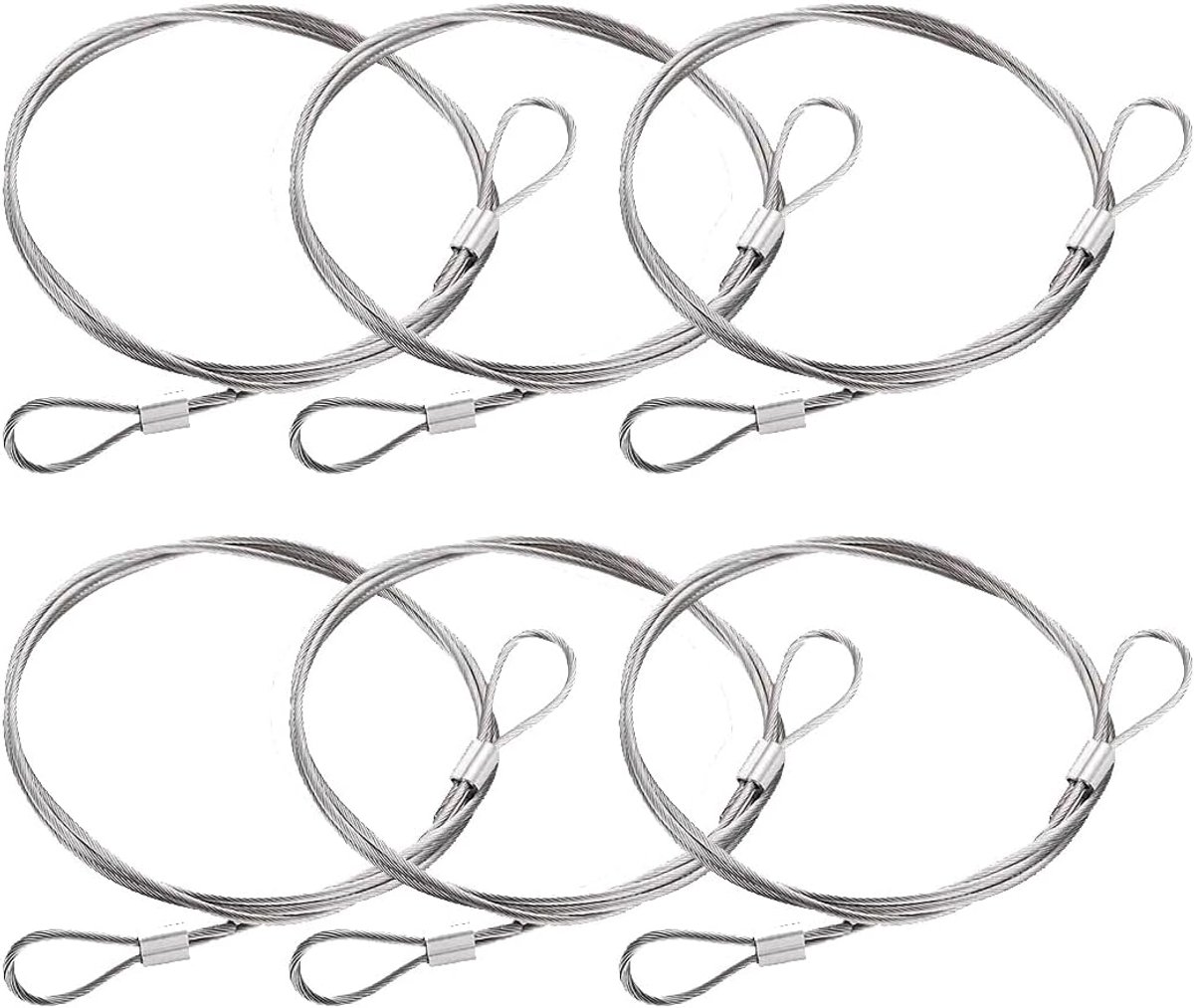 SnelShoppen - 6 Stuks 30cm x 2mm Stalen Kabel met Oogjes Zilver RVS Veiligheidskabel voor Fietssloten Deursloten Bagageslot en Meer