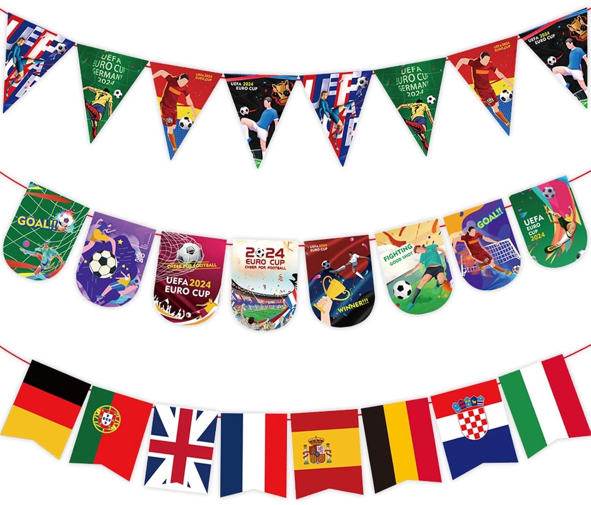 3 Pack Euro 2024 Football Flags Football Championship Bunting Banner Paper Flags String European 2024 Football Game - ShopVlot