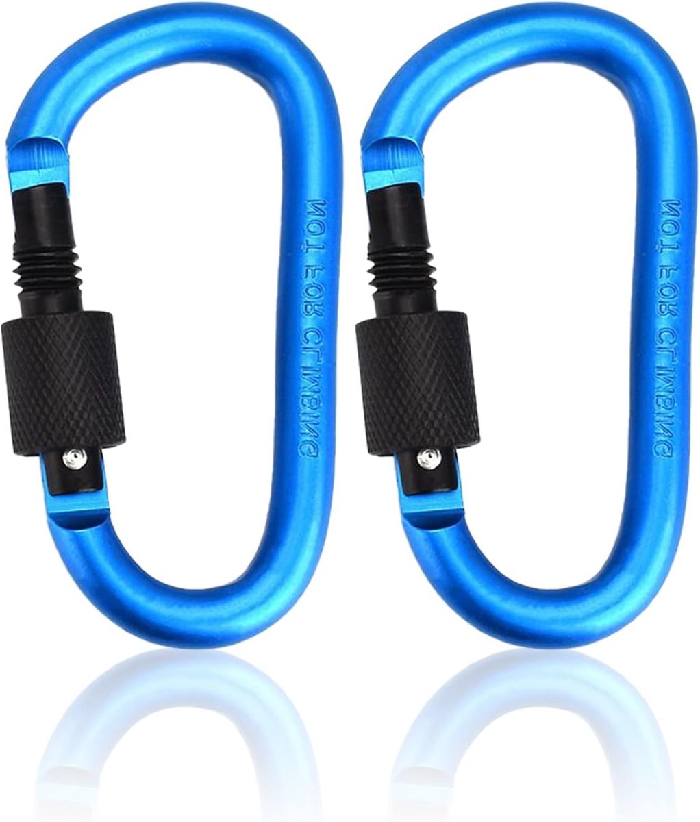 SnelShoppen - 2 Pcs Carabiner Haak 8cm Lake Blue Aluminium Legering D-Ring Sleutelhanger Clip voor Camping, Hiking, Reizen, Vissen, Rugzak