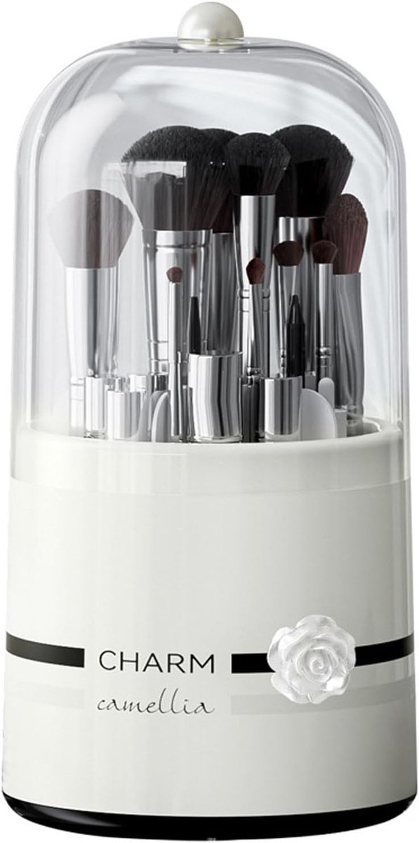 Transparent Makeup Brush Holder, Rotating Organizer with Lid, Dustproof Makeup Brush Cover, Makeup Organizer, Storage - ShopVlot