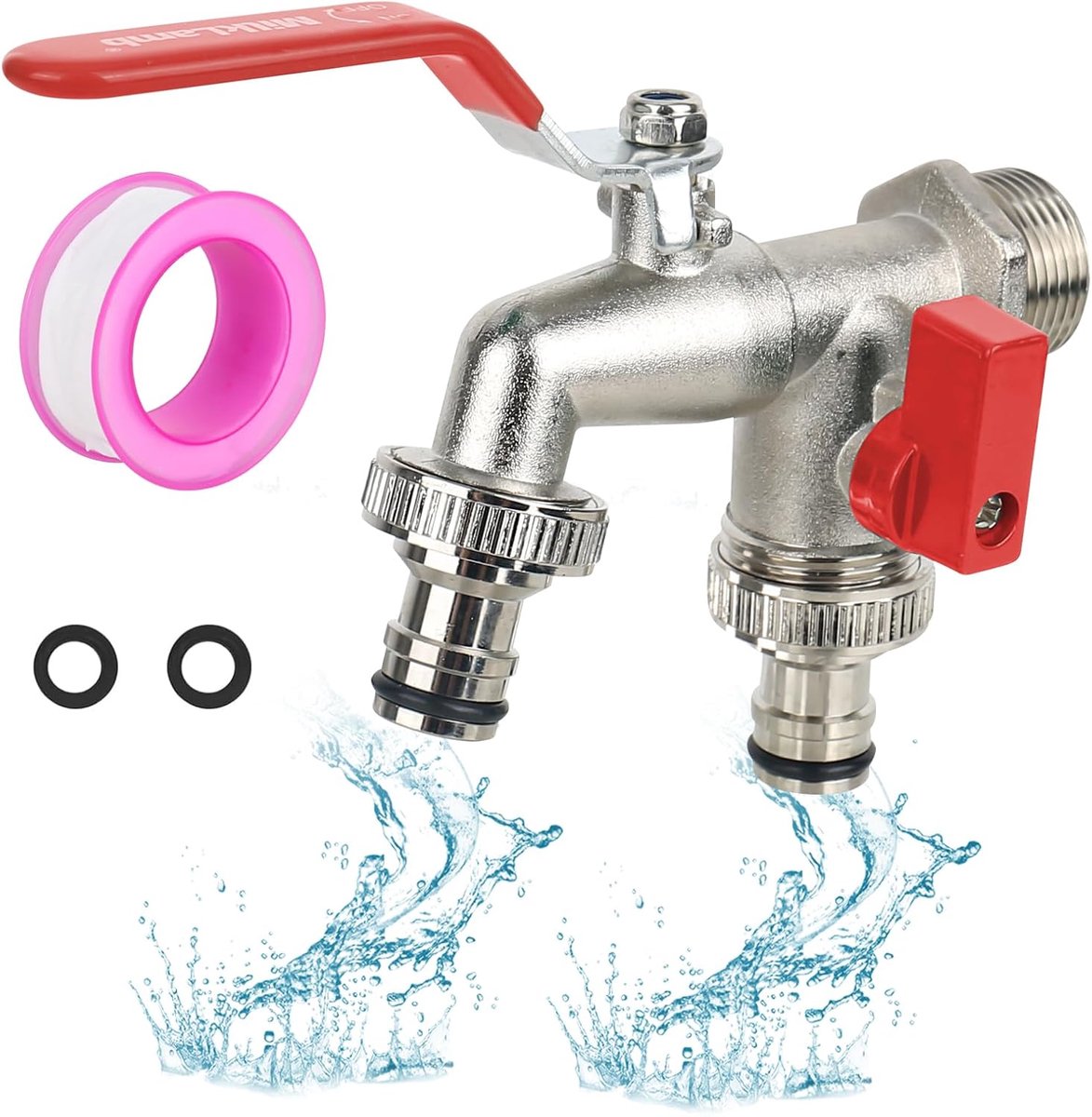 Tuinkraan 3/4 Inch Dubbele Uitloop - Messing Roze & Vorstbestendig - Slangverbindingen voor Gemak - ShopVlot