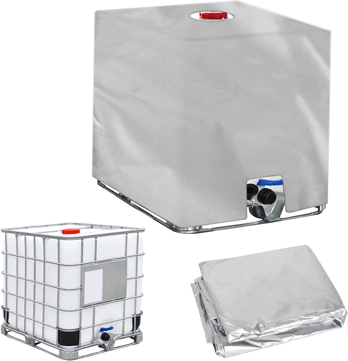 SnelShoppen - Watercontainer Hoes Beschermhoes, Waterdicht 1000L Ton Barrel Hoes, Buiten Regenwater Tank Beschermhoes, Zonnebrand, Zilverkleurig