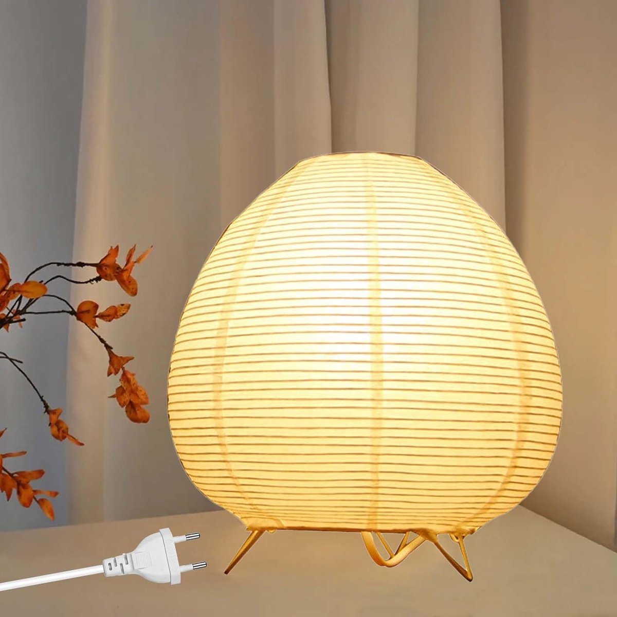 SnelShoppen - Rice Paper Lampenkap 21cm - Elegante Tafellamp met Tijdloos Design - Cosy Sfeerverlichting voor Slaapkamer en Woonkamer - Wit