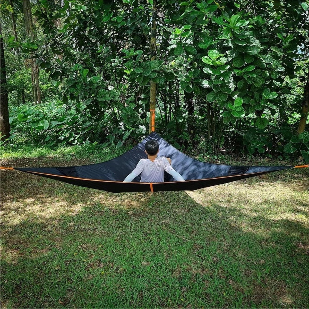 Grote Hangmat - Reishangmat Outdoor - Kamperen Ontspannen - Driepuntsverankering - 400 x 400 x 300 cm - Grijs